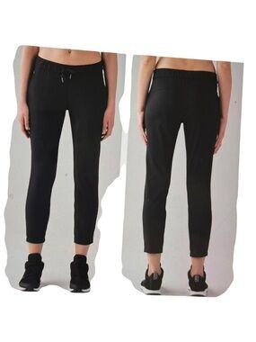 Lululemon On The Fly Pants Black Elastic Waist with Drawstring Woven 27  Size 4